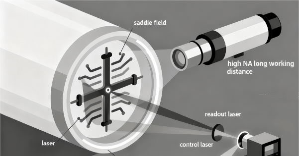 high NA microscope objective, long working distance optics, quantum computing optics, ion trap microscopy,